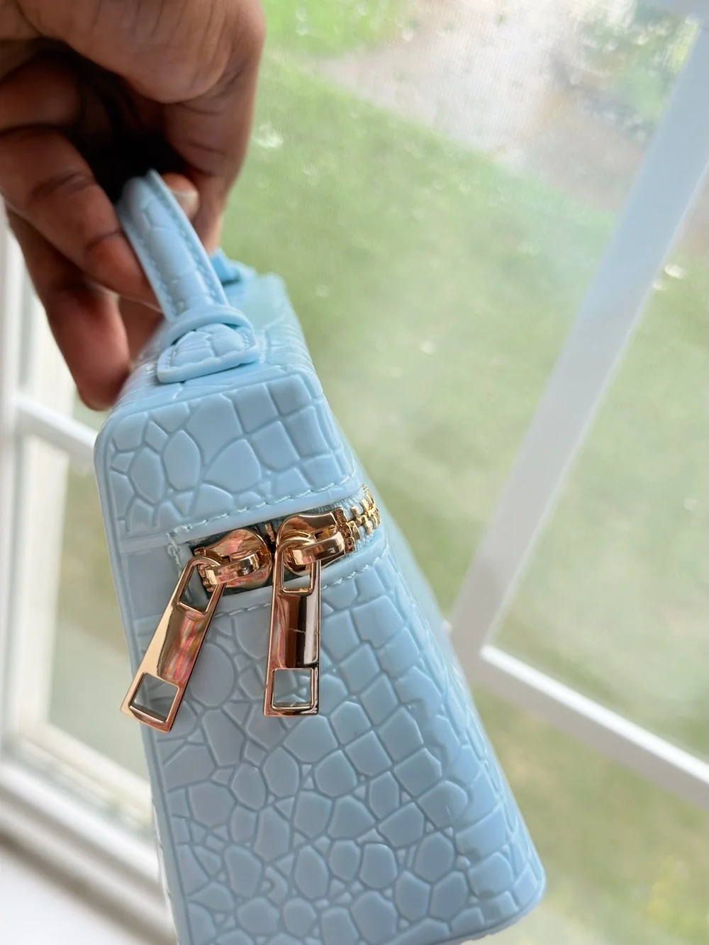 Light Blue Croc-Embossed Top-Handle Women’s Bag